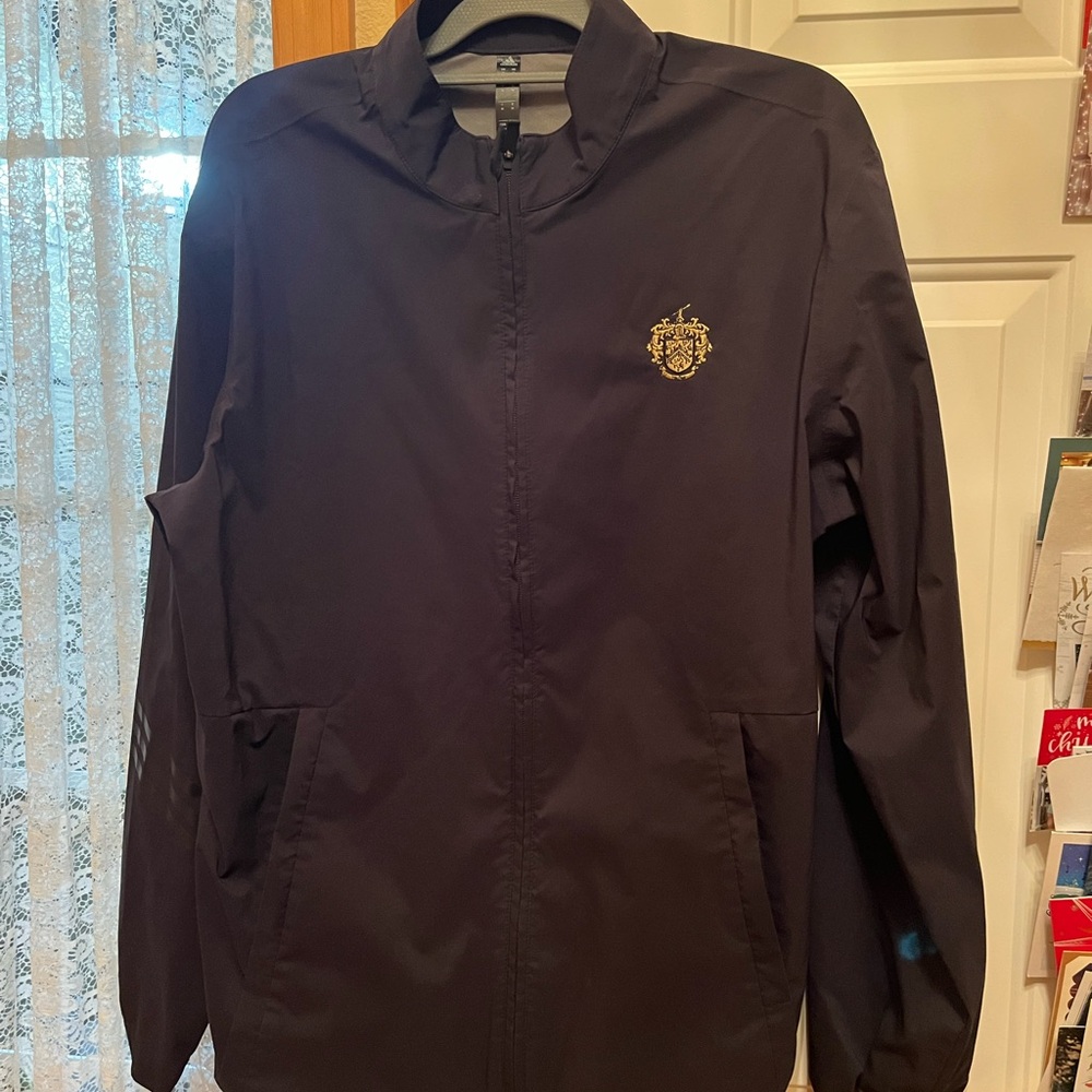 adidas Men's Black Windbreaker with Gold Logo